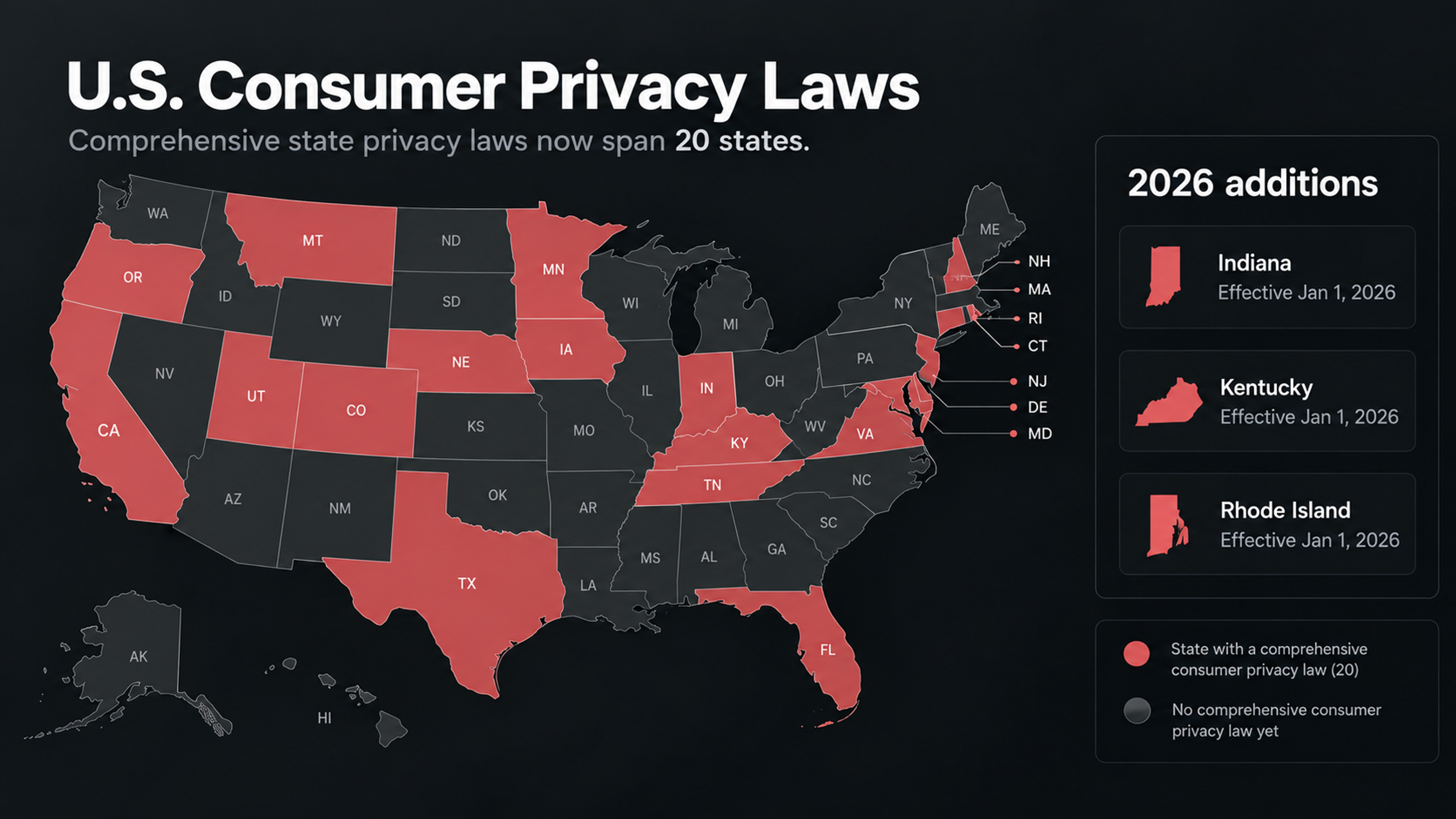 Us state privacy laws map 2026