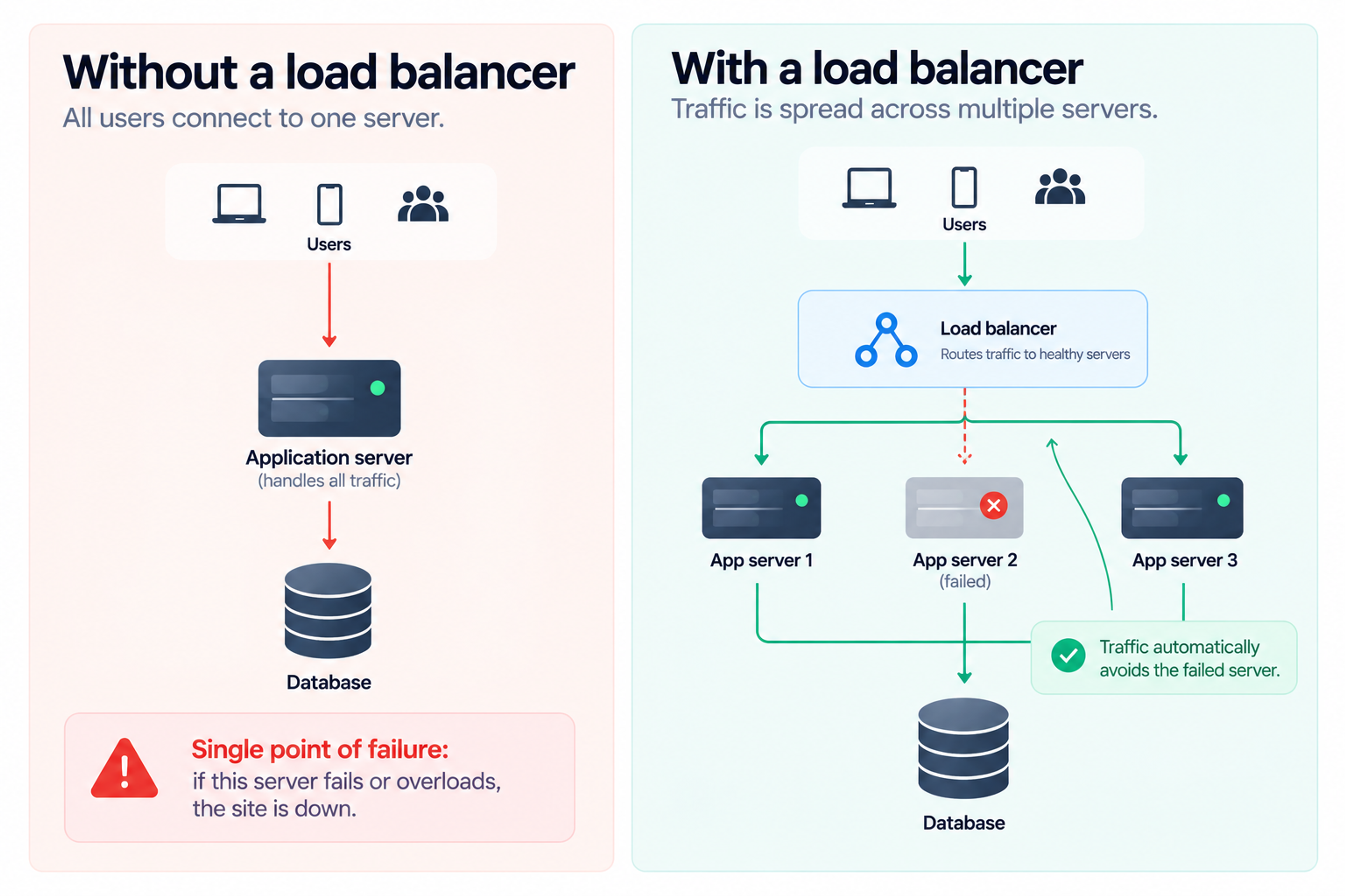 Load balancer before and after architecture diagram
