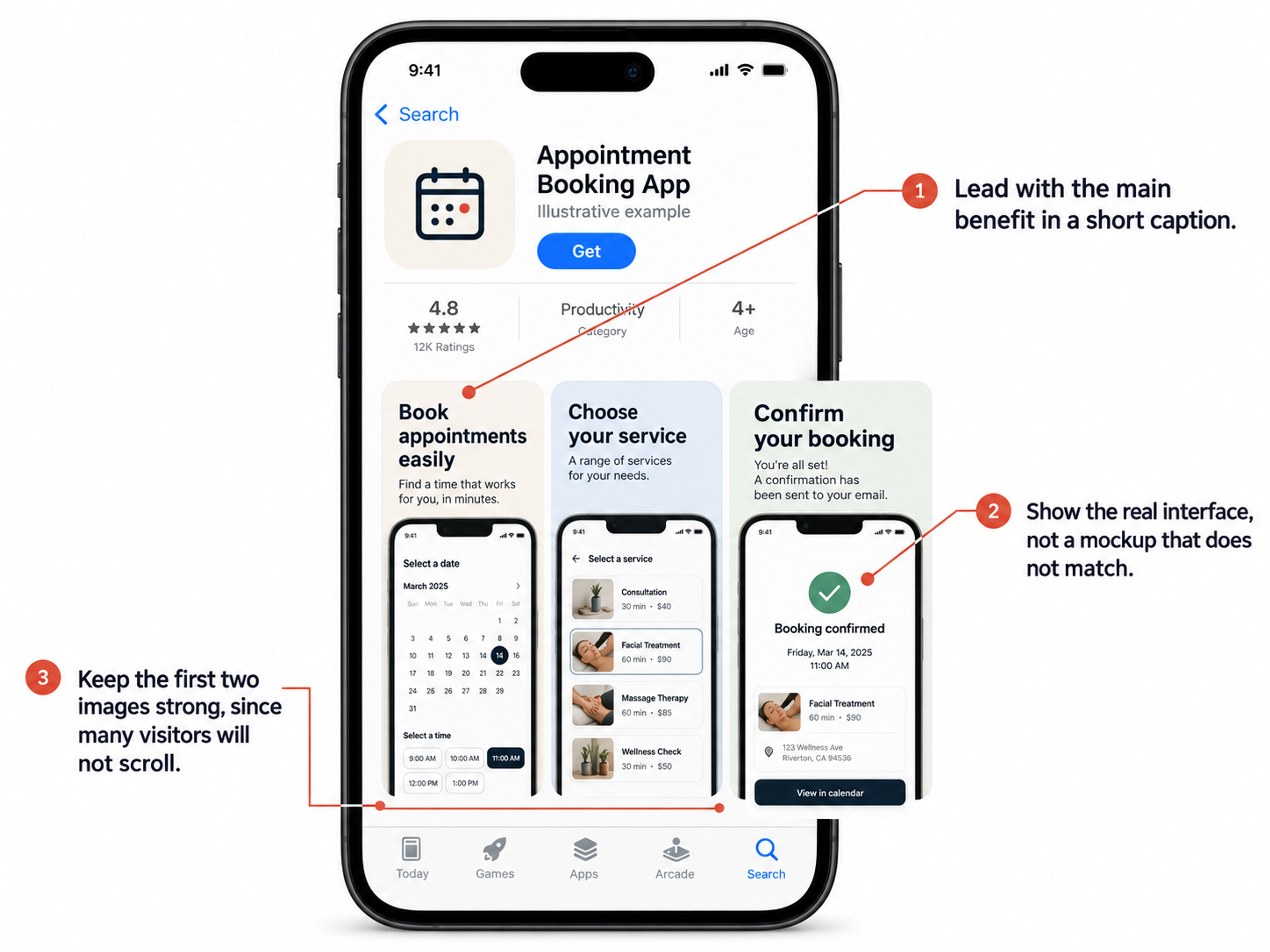 App store screenshots best practice annotated example