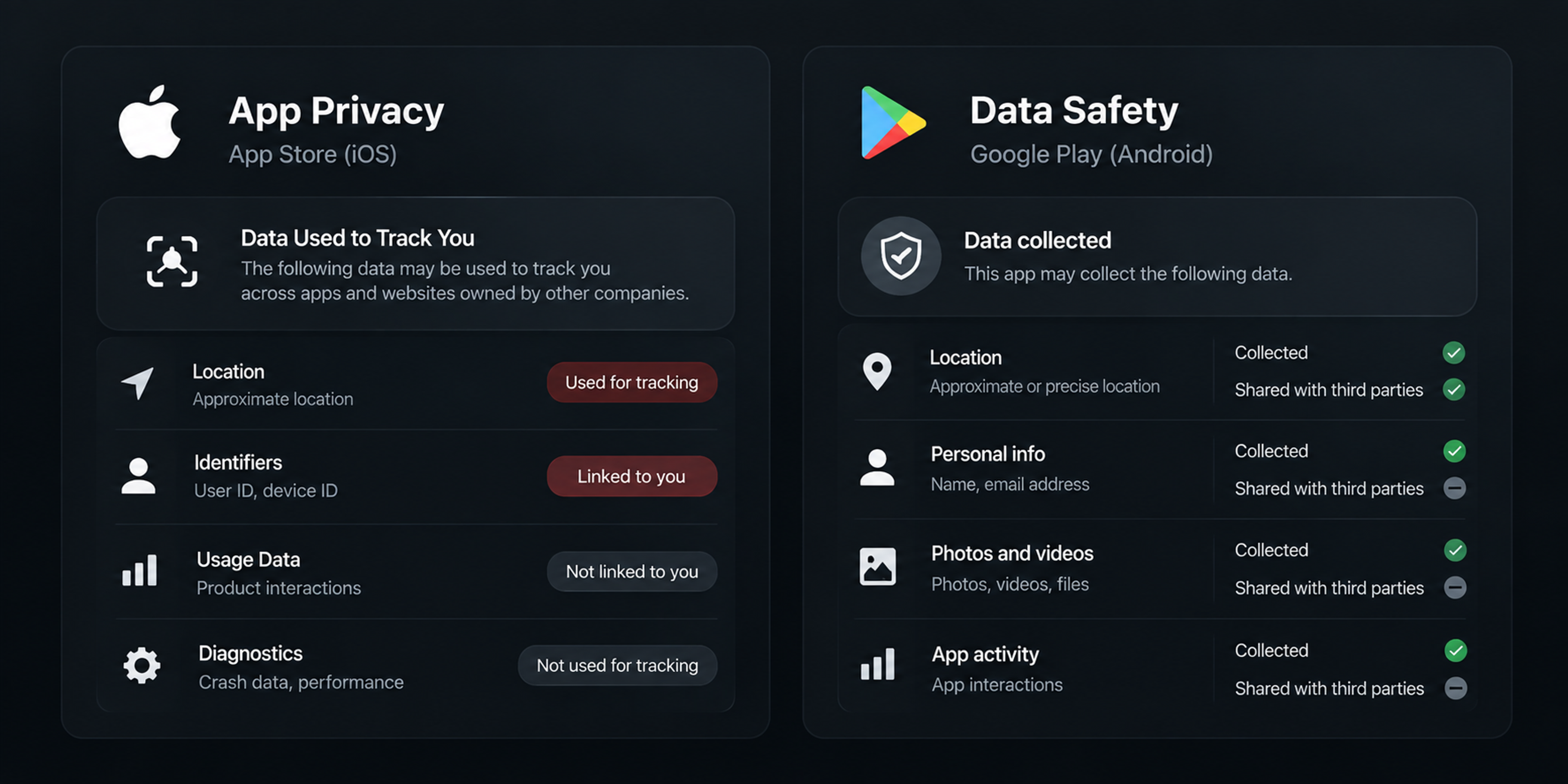 Apple privacy label vs google data safety