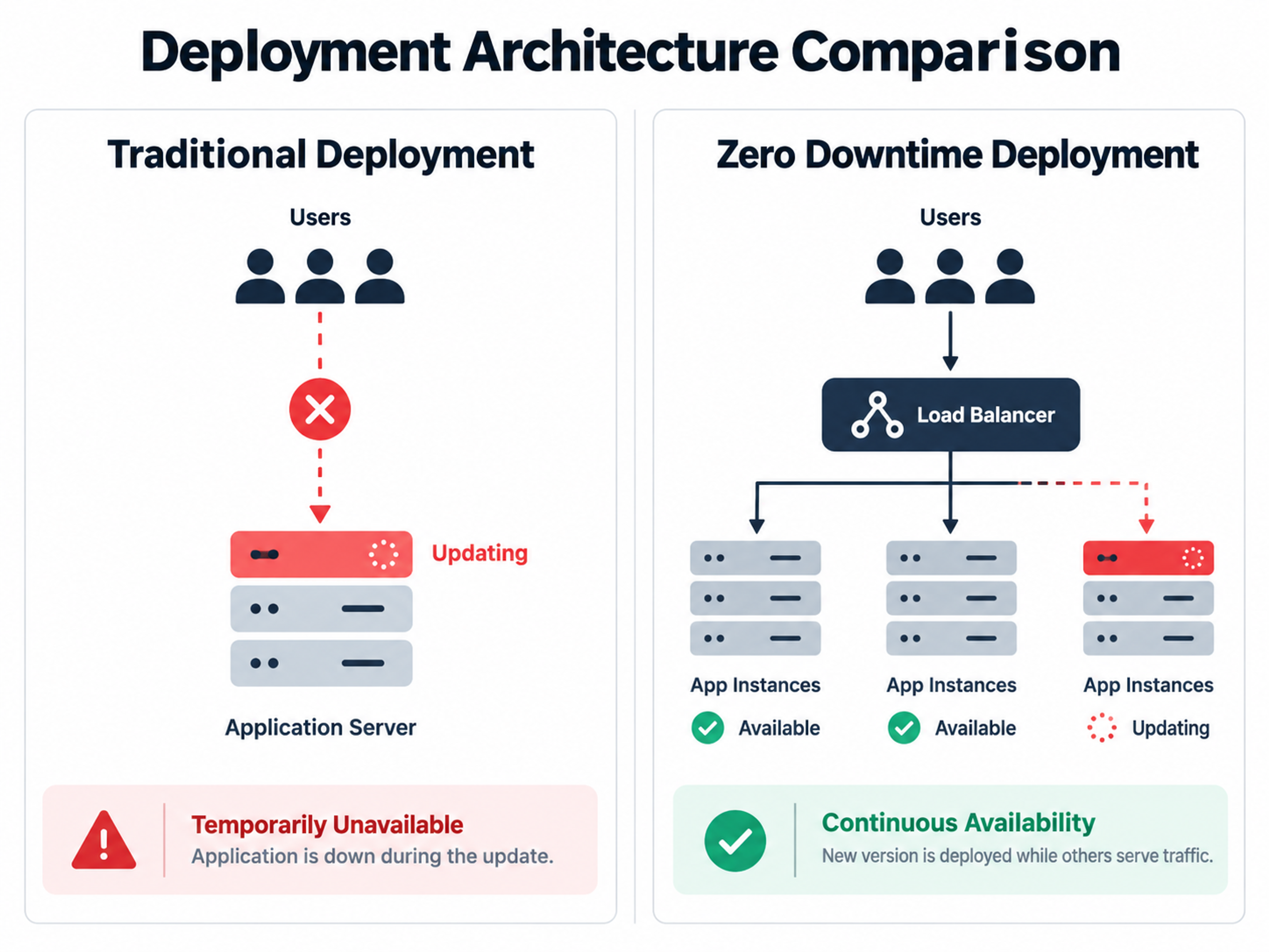 Traditional vs zero downtime deployment