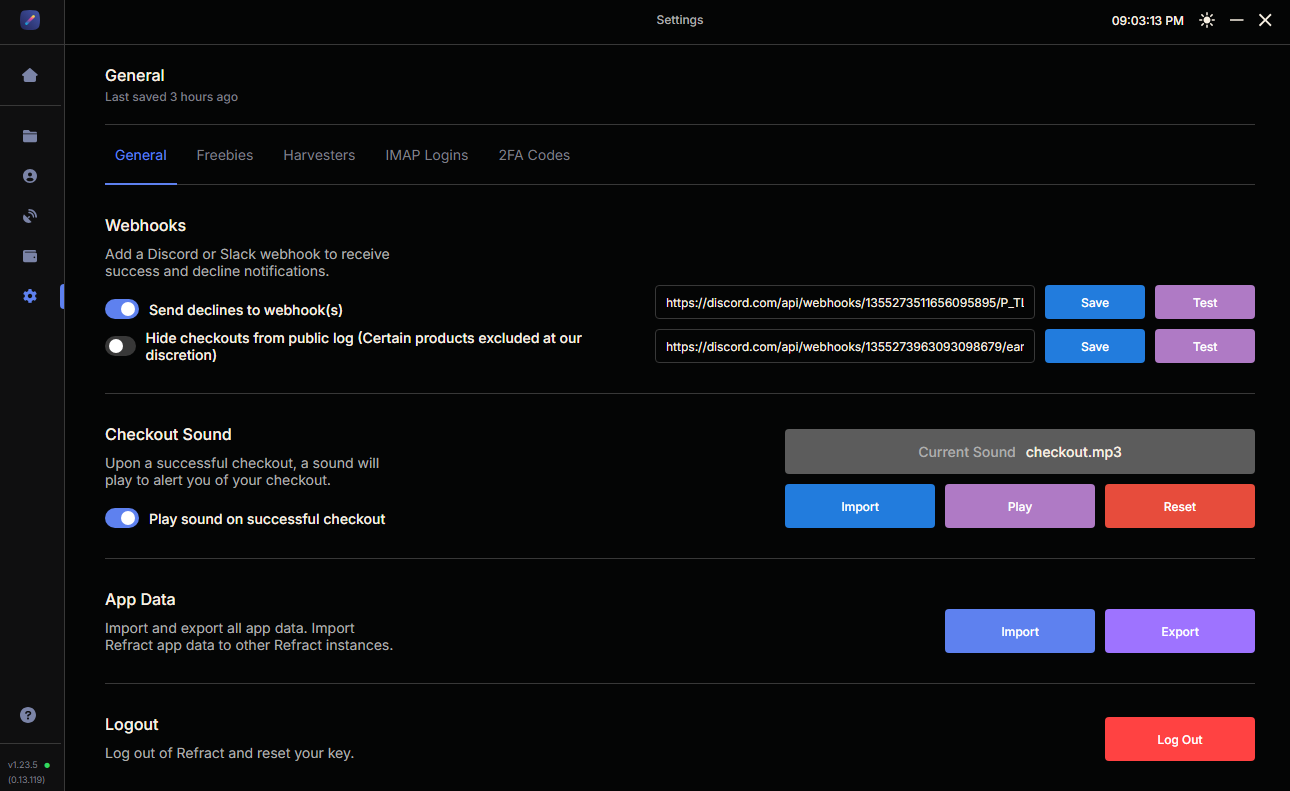 Refract Bot Webhook Settings