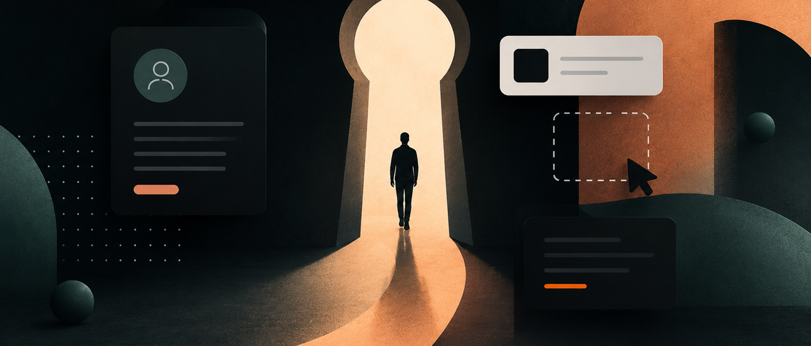 graphic of person walking through keyhole