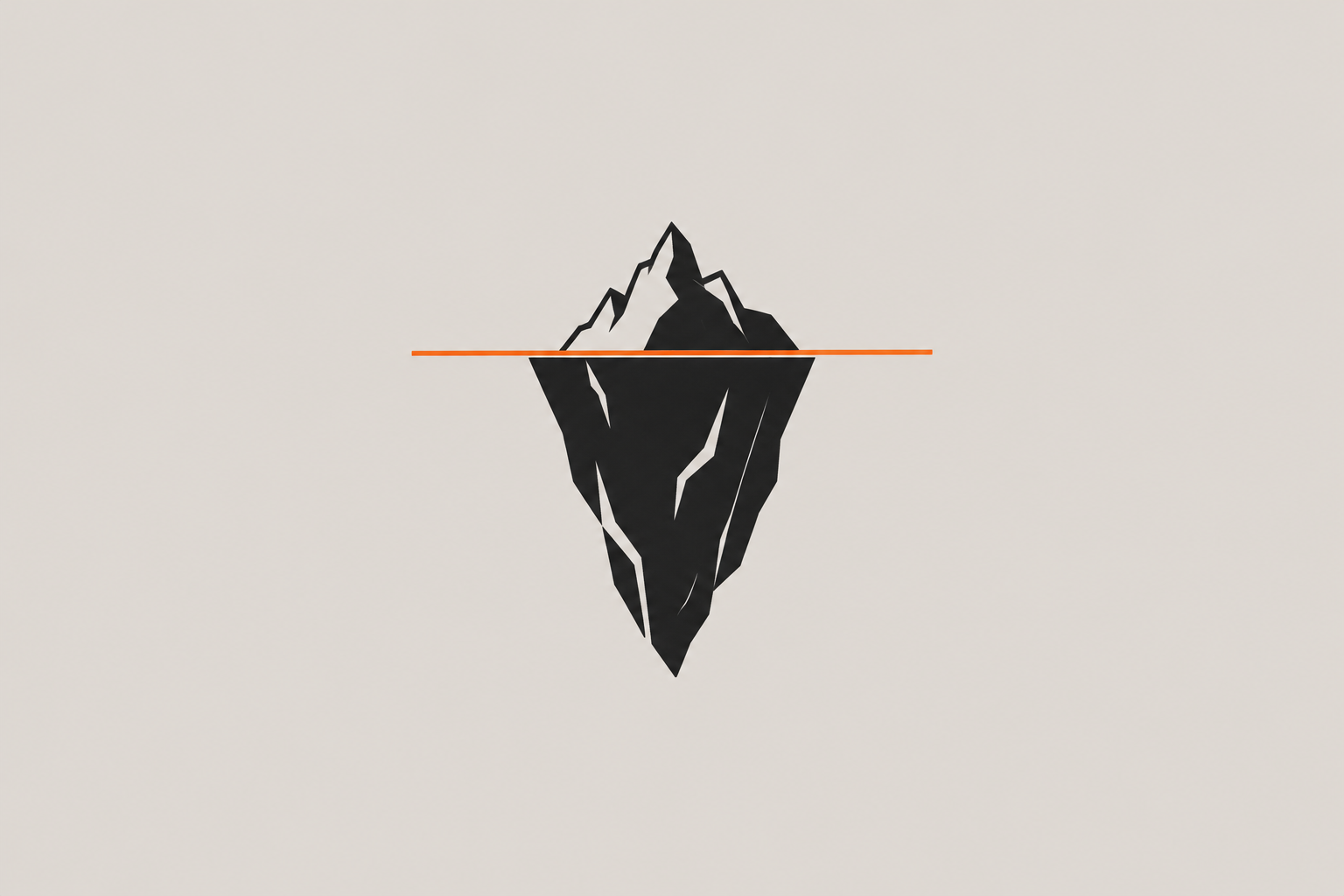 Minimal editorial illustration of an iceberg with a small tip above the waterline and a huge mass below the surface.
