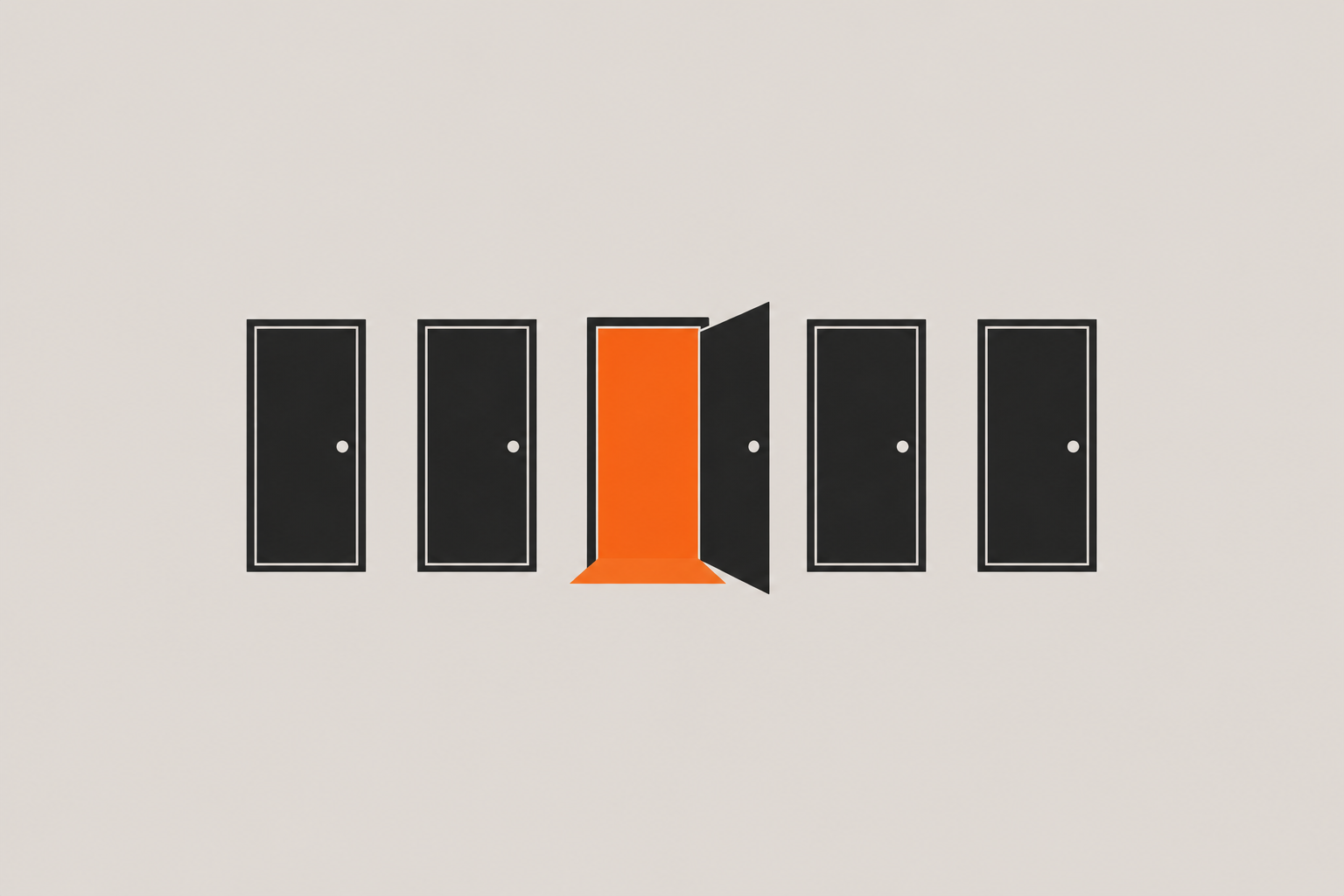 single open door standing in a row of closed doors