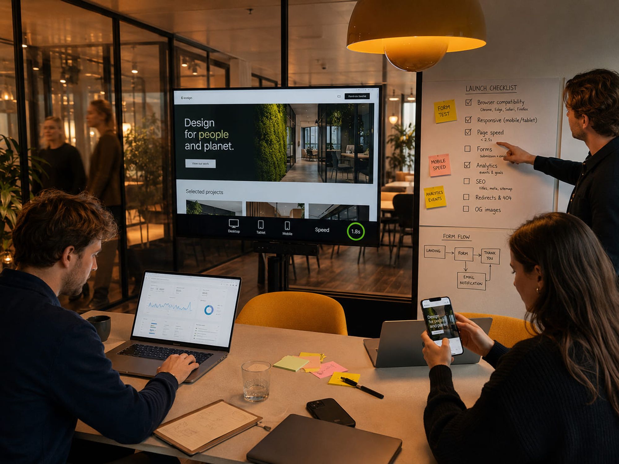 Website wordt getest op mobiel, formulieren en analytics voor livegang