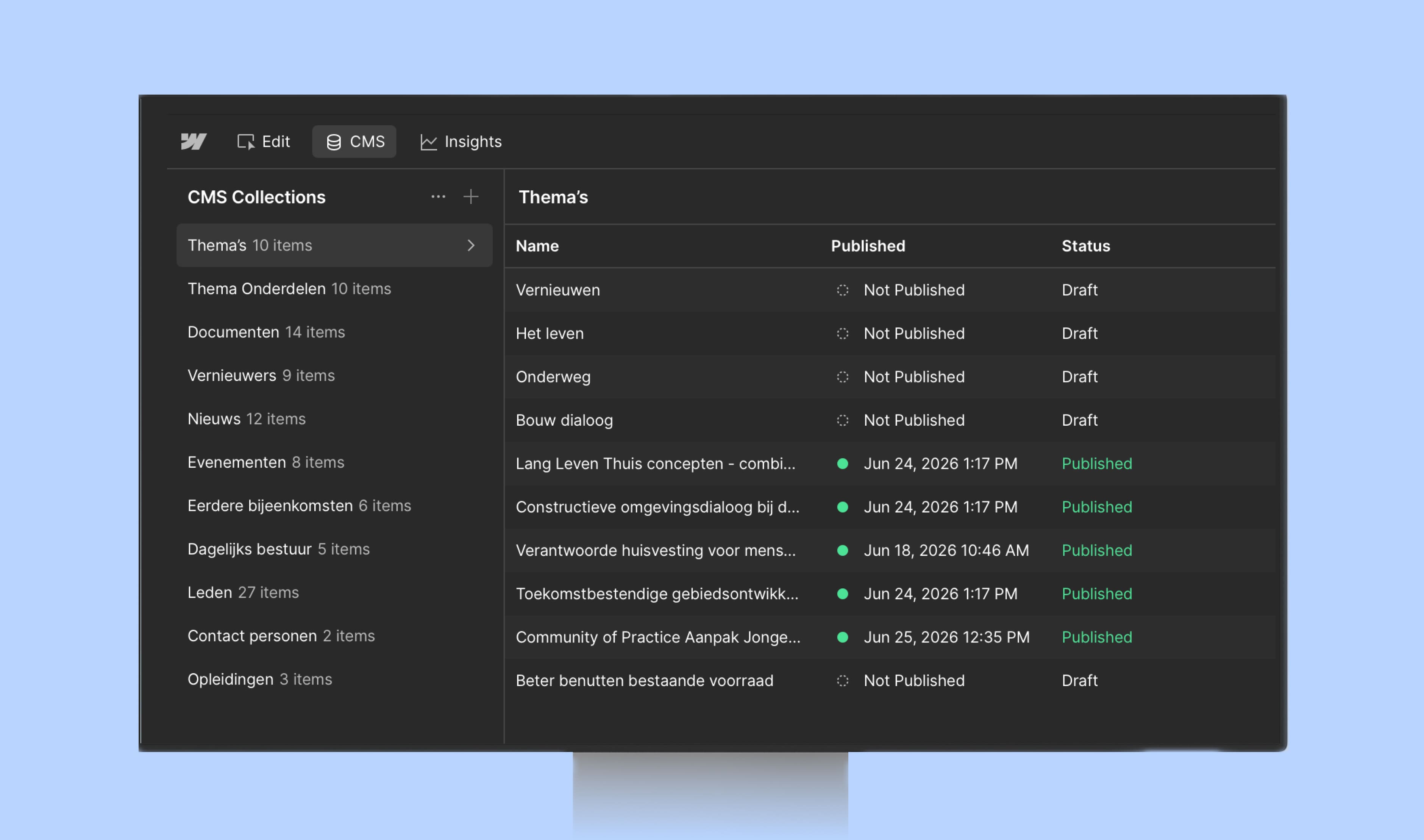 De Vernieuwde Stad - CMS Systeem Webflow