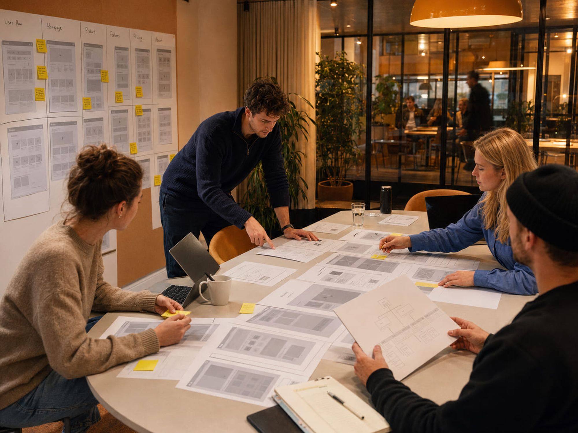 Team bespreekt wireframes en sitemap voor een maatwerk website