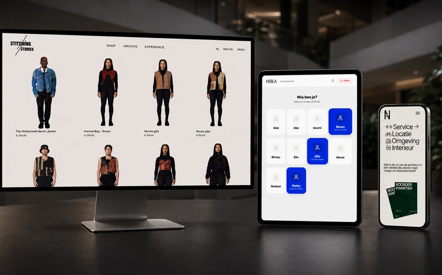 Illustration of responsive website design showing the same layout adapting across smartphone, tablet, and desktop screens