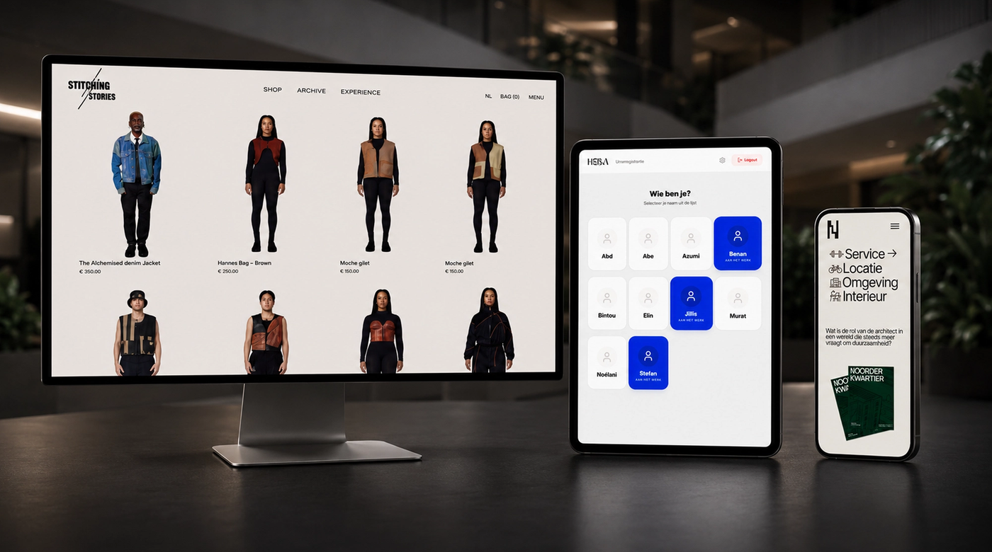 Illustration of responsive website design showing the same layout adapting across smartphone, tablet, and desktop screens