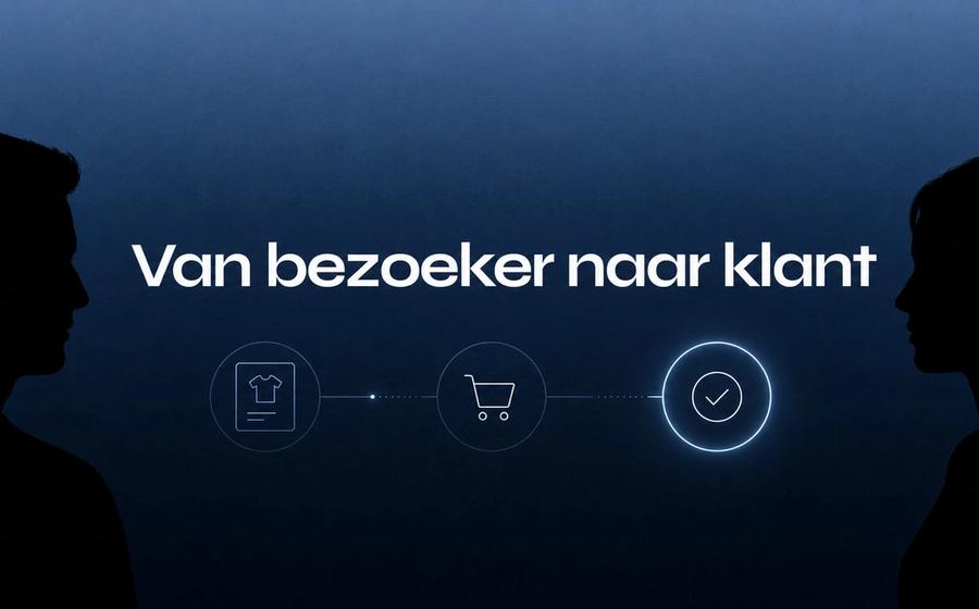 Minimalistische blauwe visual over webshopbezoekers omzetten naar klanten