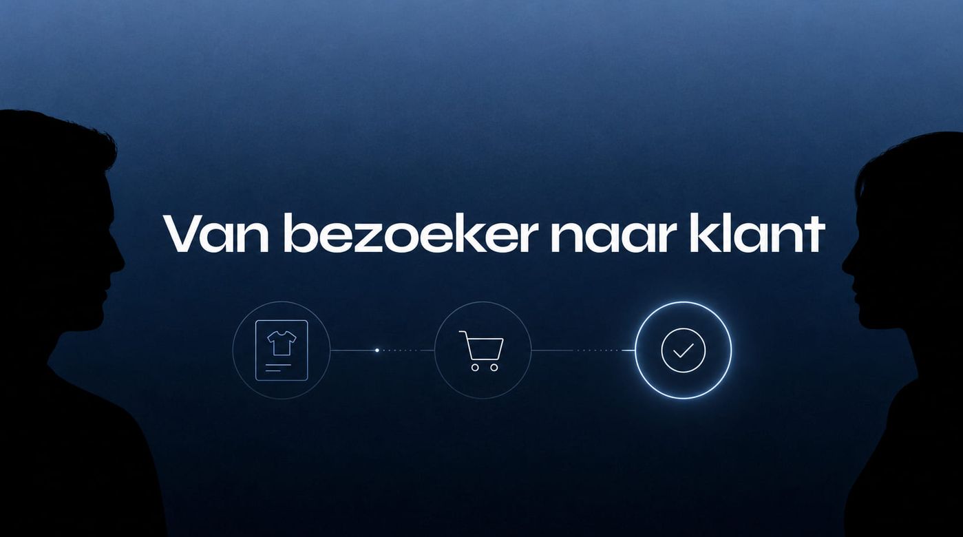 Minimalistische blauwe visual over webshopbezoekers omzetten naar klanten