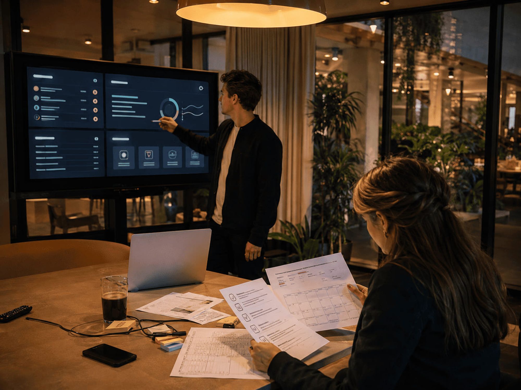 Websiteonderhoud en maandelijkse kosten worden besproken in de studio