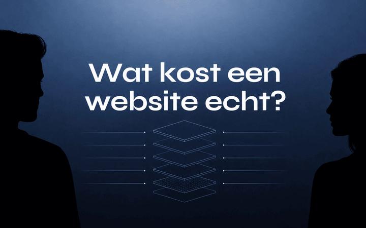 Minimalistische blauwe visual over de echte kosten van een website