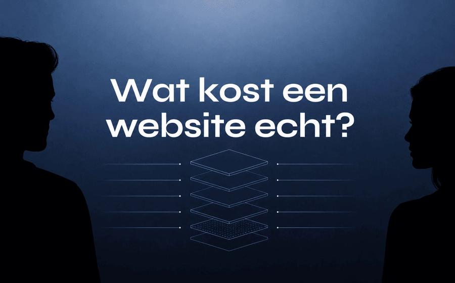 Minimalistische blauwe visual over de echte kosten van een website