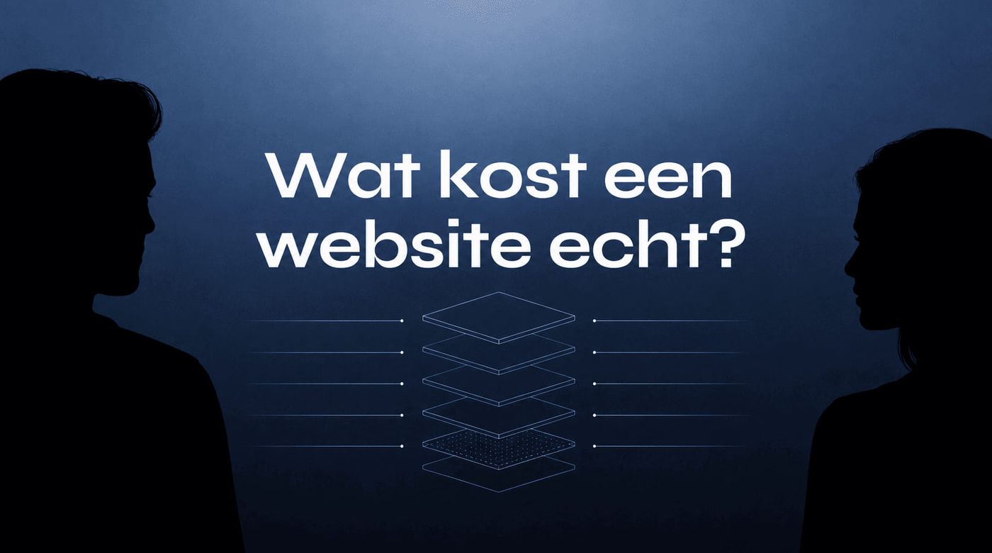 Minimalistische blauwe visual over de echte kosten van een website