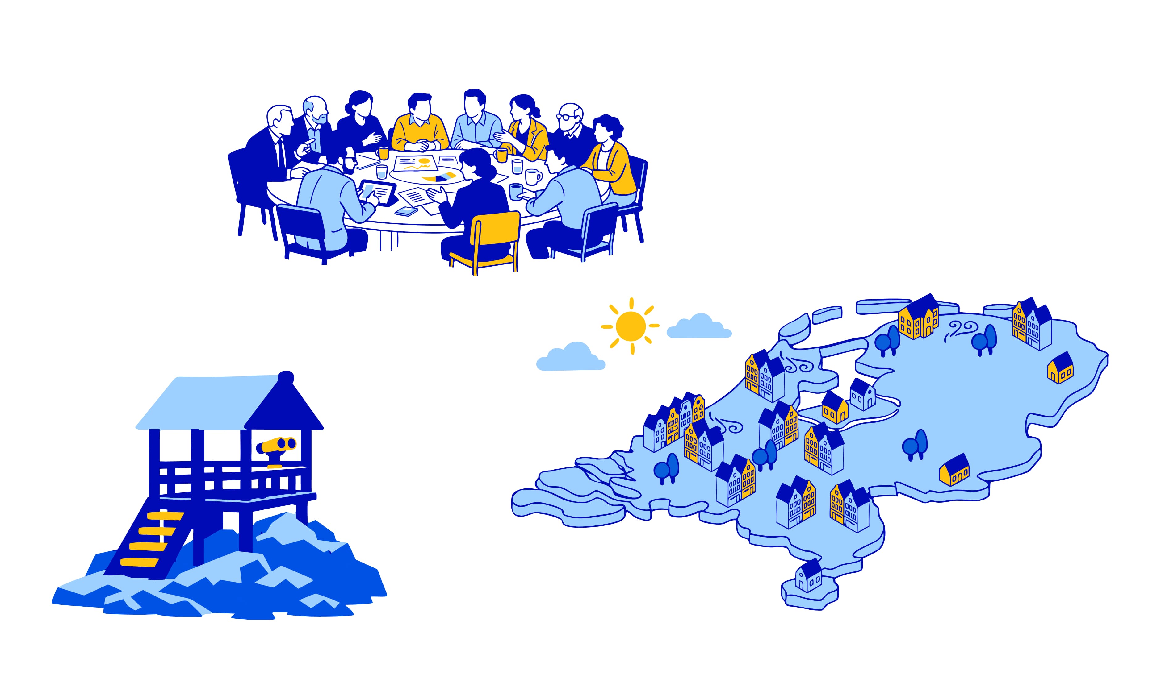 De Vernieuwde Stad - illustraties nederlands imapct meetingsessie uitkijkpost