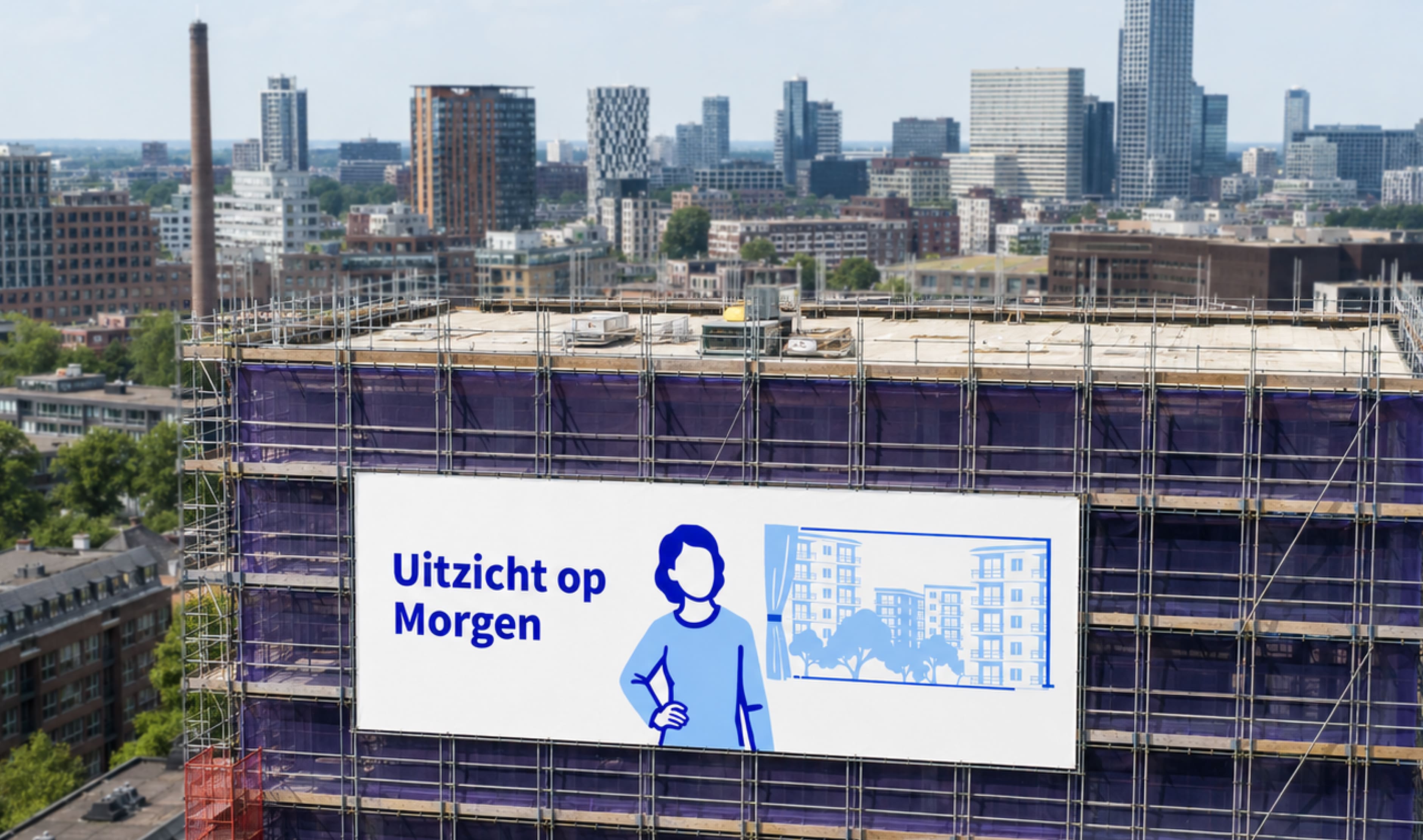 De Vernieuwde Stad - Banner op gebouw