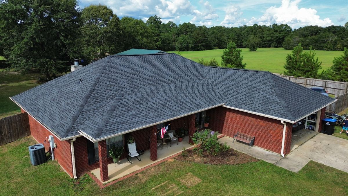 After photo of a GAF Timberline HDZ shingle roof in Charcoal completed by Southeast Roofing in Perkinston, MS.