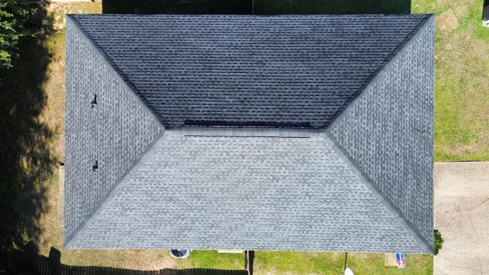 After photo of a GAF Timberline HDZ shingle roof in Charcoal completed by Southeast Roofing in Hattiesburg, MS.