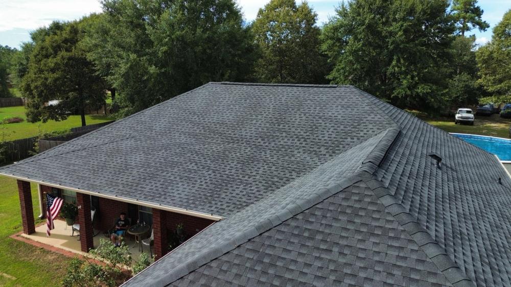 After photo of a GAF Timberline HDZ shingle roof in Charcoal completed by Southeast Roofing in Perkinston, MS.