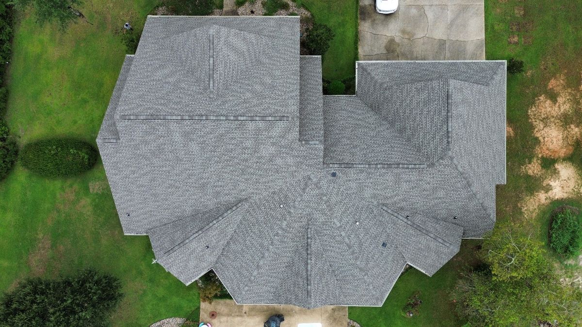 After photo of a GAF Timberline HDZ shingle roof in Weathered Wood completed by Southeast Roofing in Purvis, MS.
