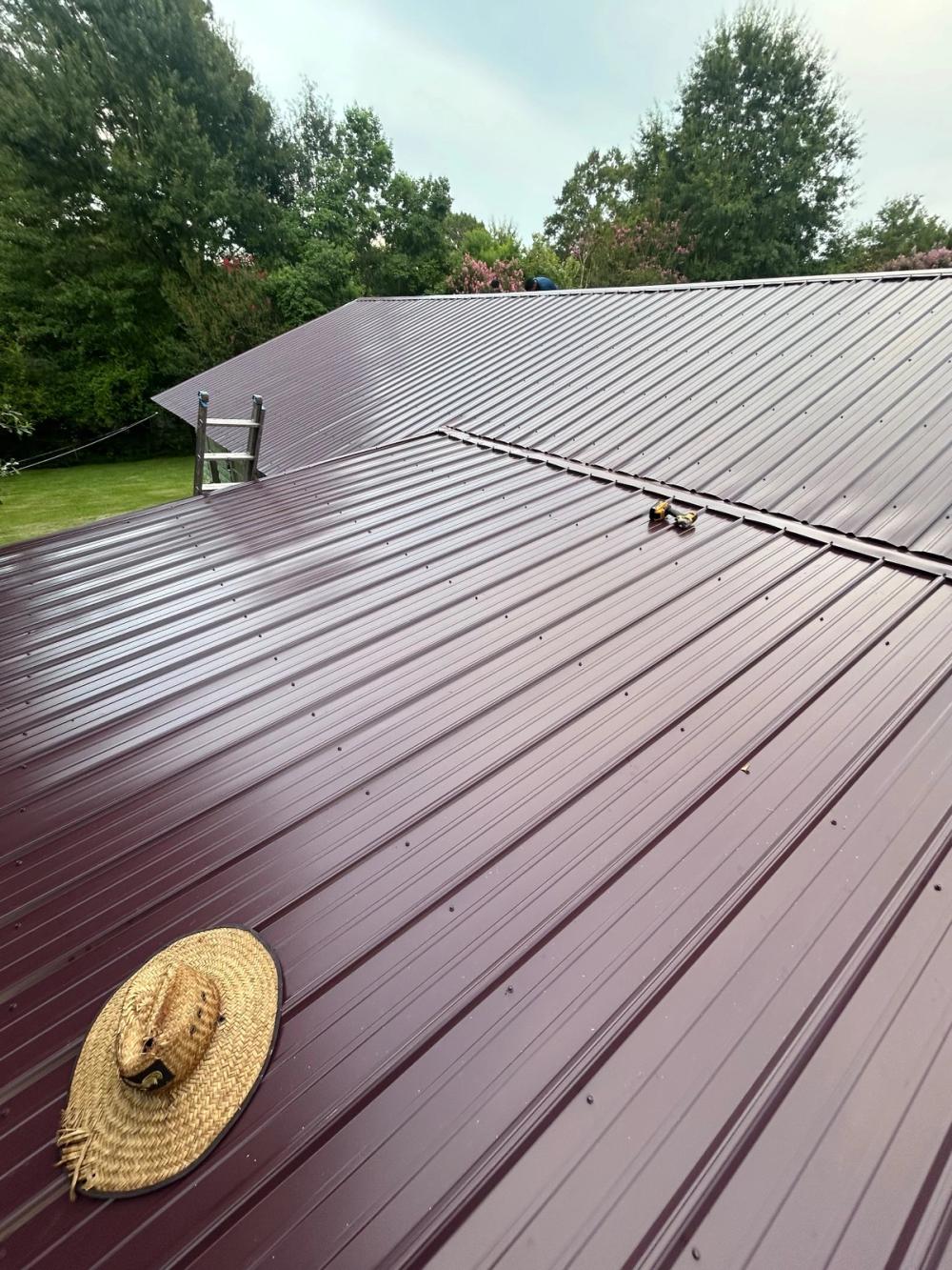 After photo of a 29ga Gibraltar Rib metal roof in Burgundy completed by Southeast Roofing in Hattiesburg, MS.
