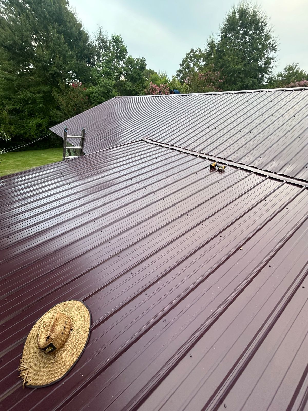 After photo of a 29ga Gibraltar Rib metal roof in Burgundy completed by Southeast Roofing in Hattiesburg, MS.