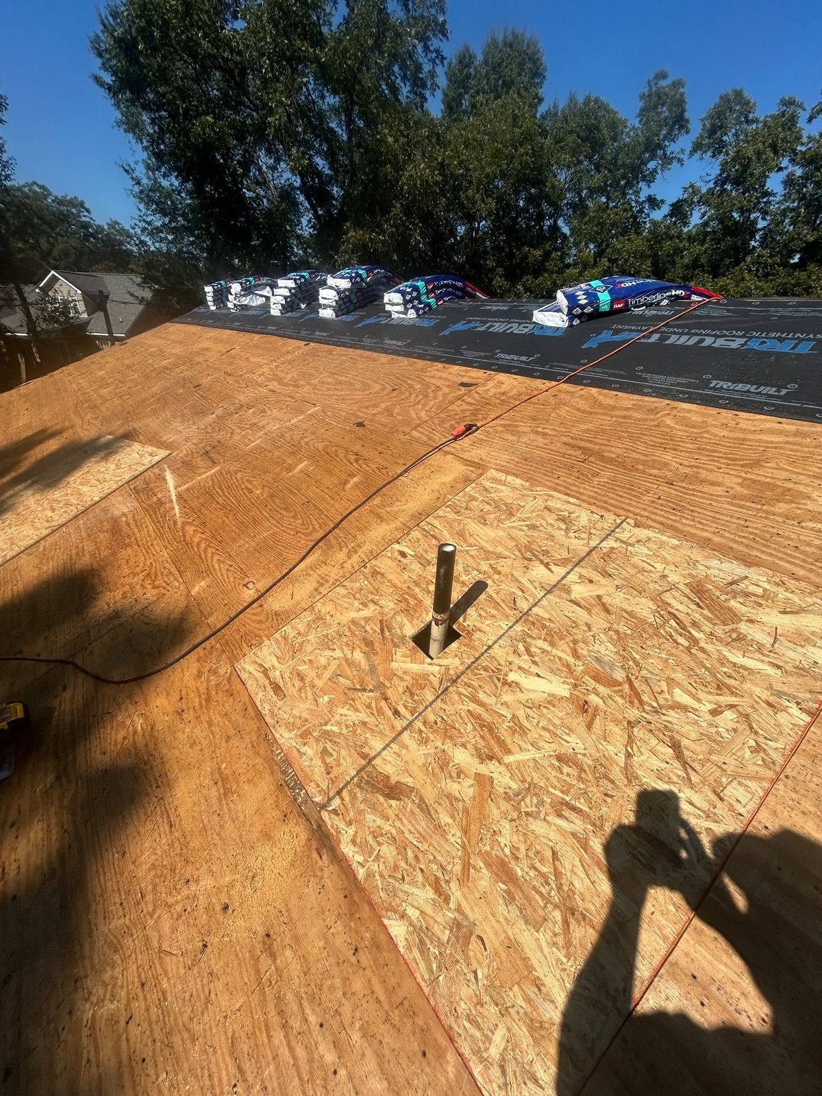 In Progress photo of a GAF Timberline HDZ shingle roof in Birchwood being installed by Southeast Roofing in Meridian, MS.