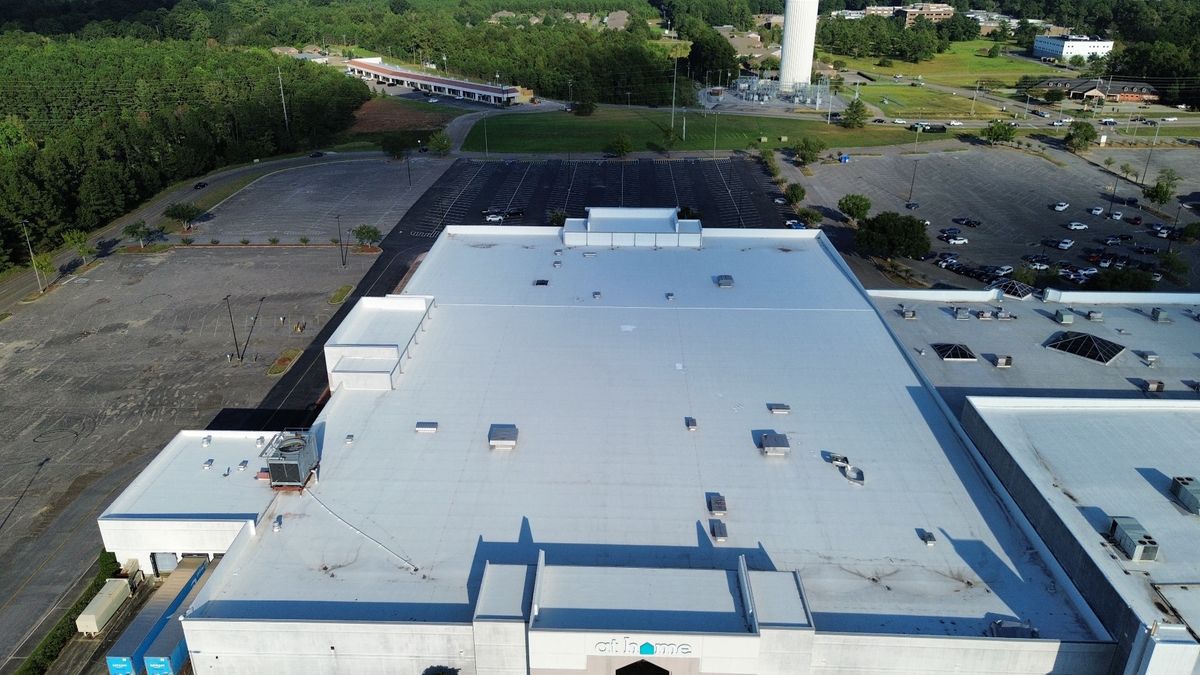 After photo of a Silicone roof coating in White completed by Southeast Roofing in Hattiesburg, MS.
