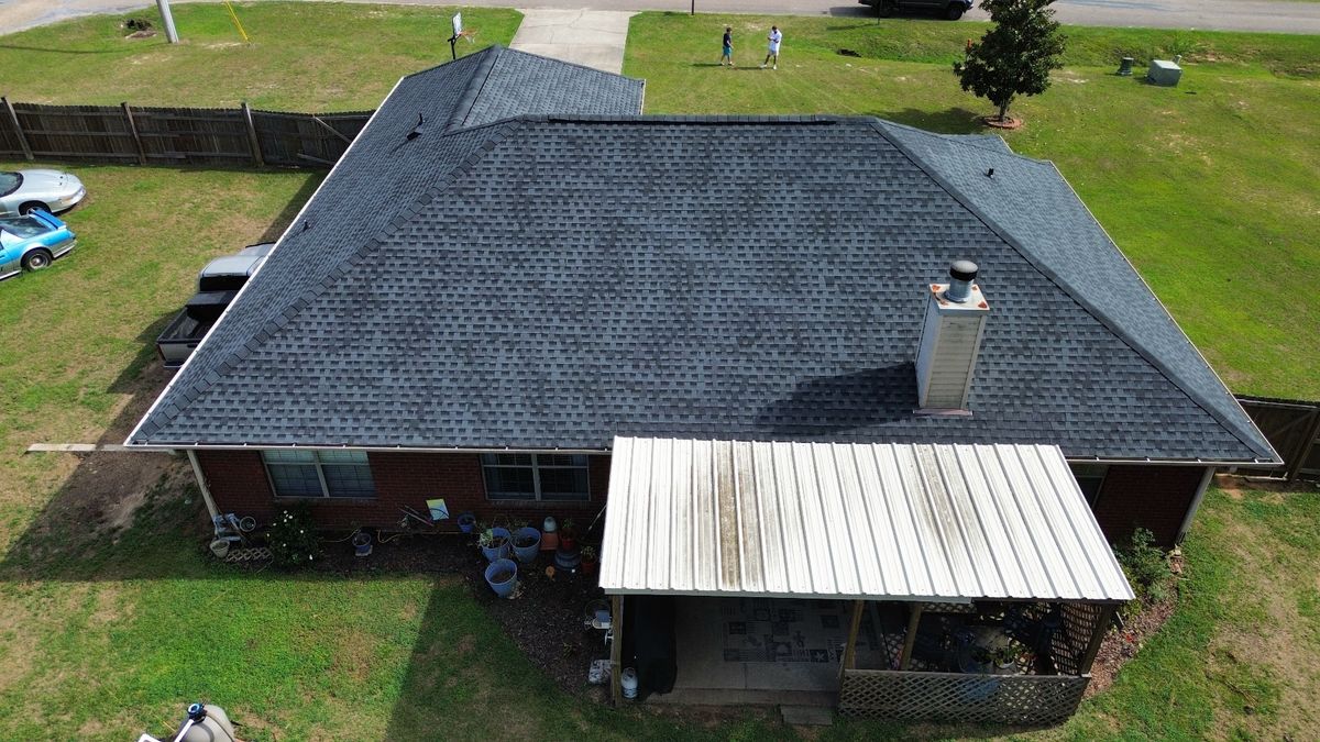 After photo of a GAF Timberline HDZ shingle roof in Charcoal completed by Southeast Roofing in Perkinston, MS.