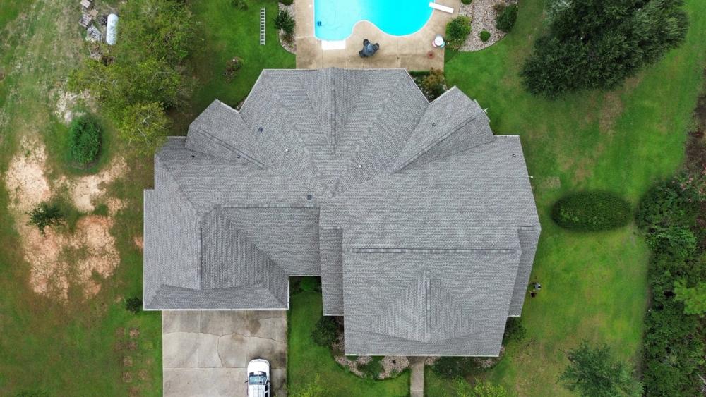 After photo of a GAF Timberline HDZ shingle roof in Weathered Wood completed by Southeast Roofing in Purvis, MS.