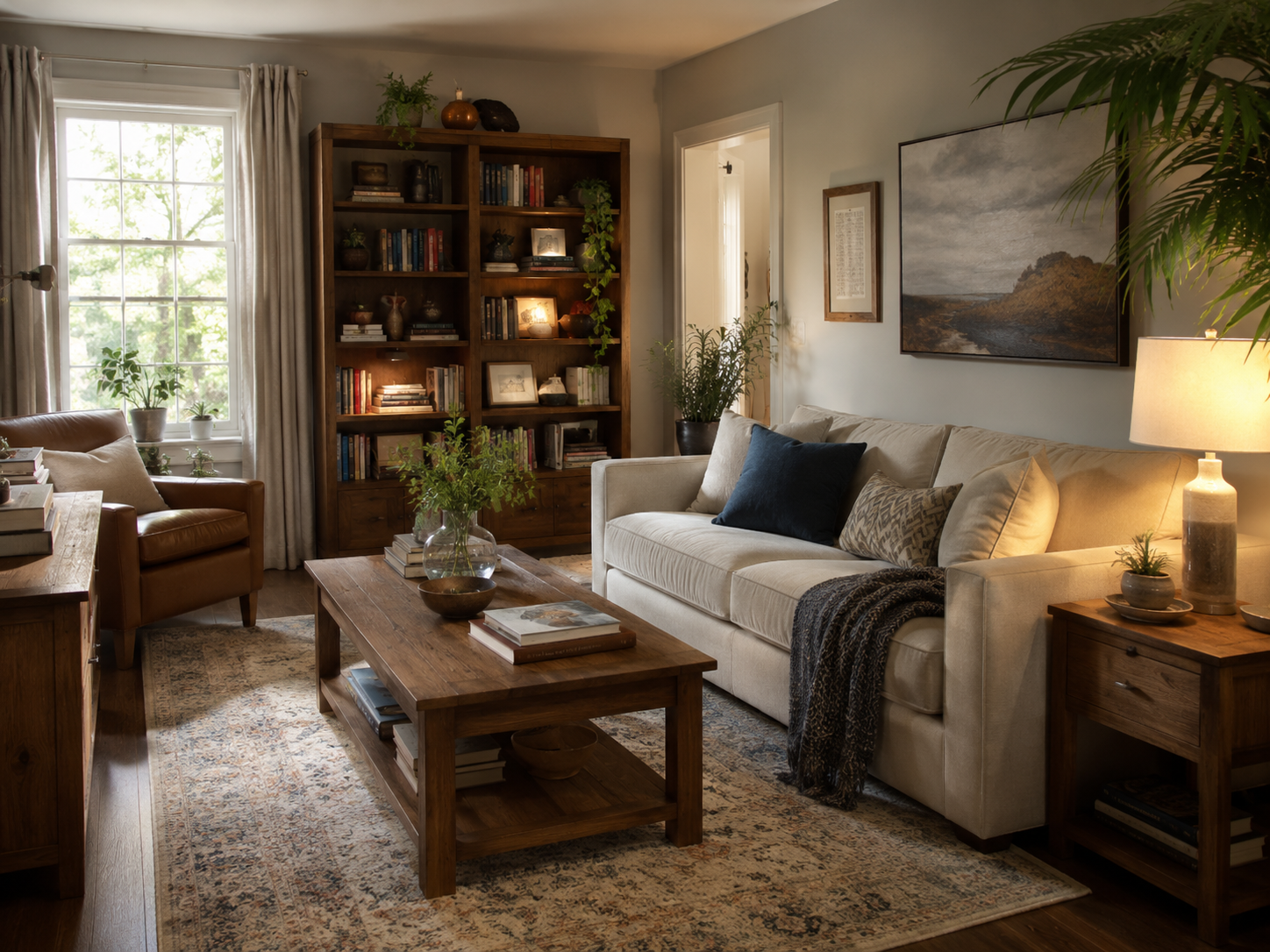 Detailed living-room photograph used to test image compression at 50KB, 100KB and 200KB
