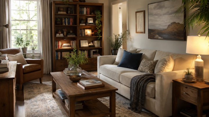 Detailed living-room photograph used to test image compression at 50KB, 100KB and 200KB