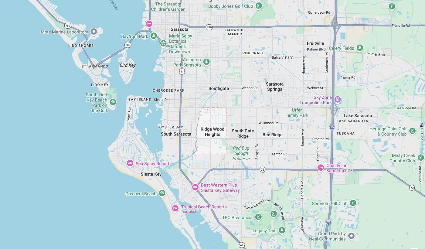 Map of Ridge Wood Heights, Florida, a service area where David Harris Law represents car accident and injury victims