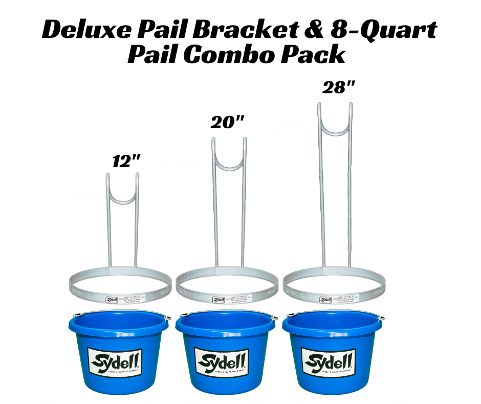 Deluxe Pail Bracket & 8-Quart Pail - Choose 12", 20", or 28" Height for Sheep & Goats