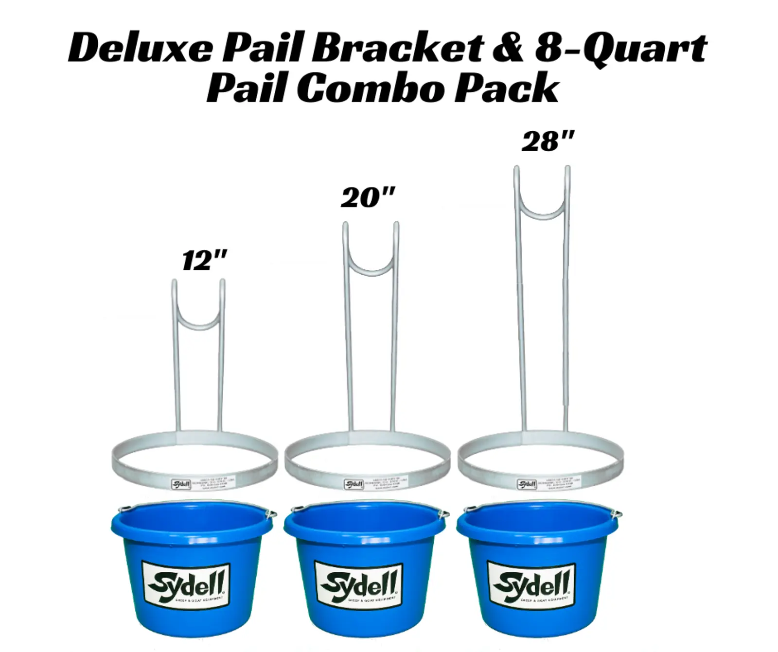 Deluxe Pail Bracket & 8-Quart Pail - Choose 12", 20", or 28" Height for Sheep & Goats