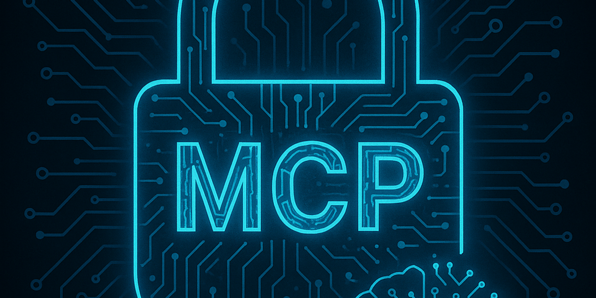 Abstract digital lock made of circuit lines and AI elements on a dark background, symbolizing secure MCP deployments.