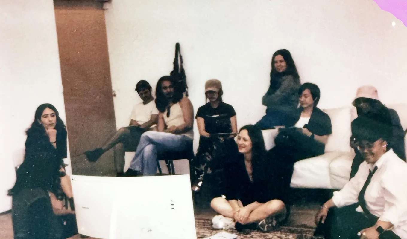 Akil Ahamat speaking to their process of working with unreal engine, Clothing Store Studios, Carriageworks, 2025, polaroid. Image courtesy PAS and West Space.