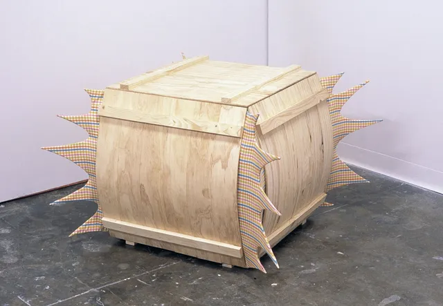 A sculptural work at the corner of a space.