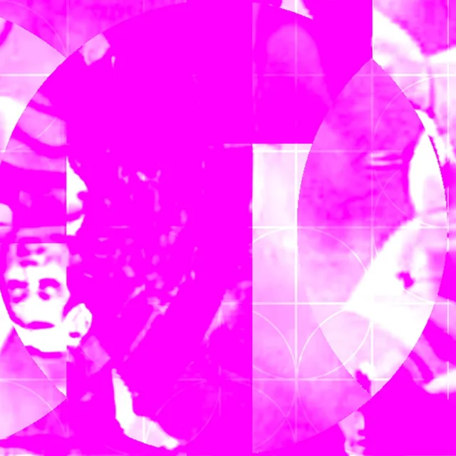 A hot pink / purple ven-diagram-like image of two overlapping female figures and faces. One of the images in the second circle frame is turned to appear upside down.