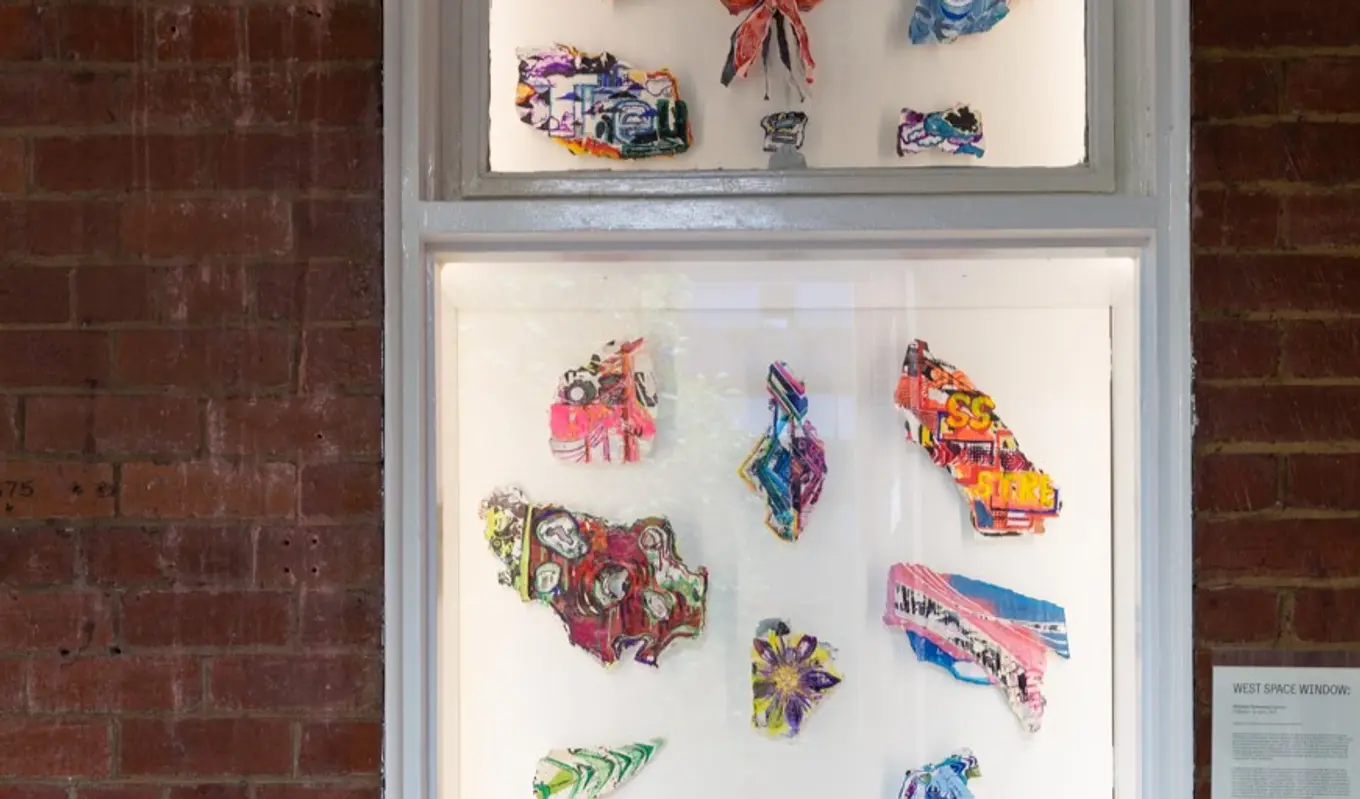 Collage and drawing artworks displaying in the art space window.
