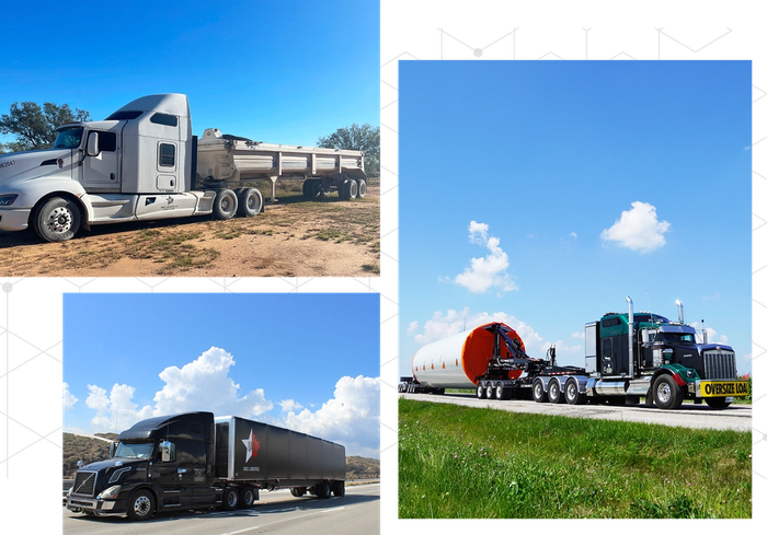 A collage of 3 images featuring large UACL semi-trucks
