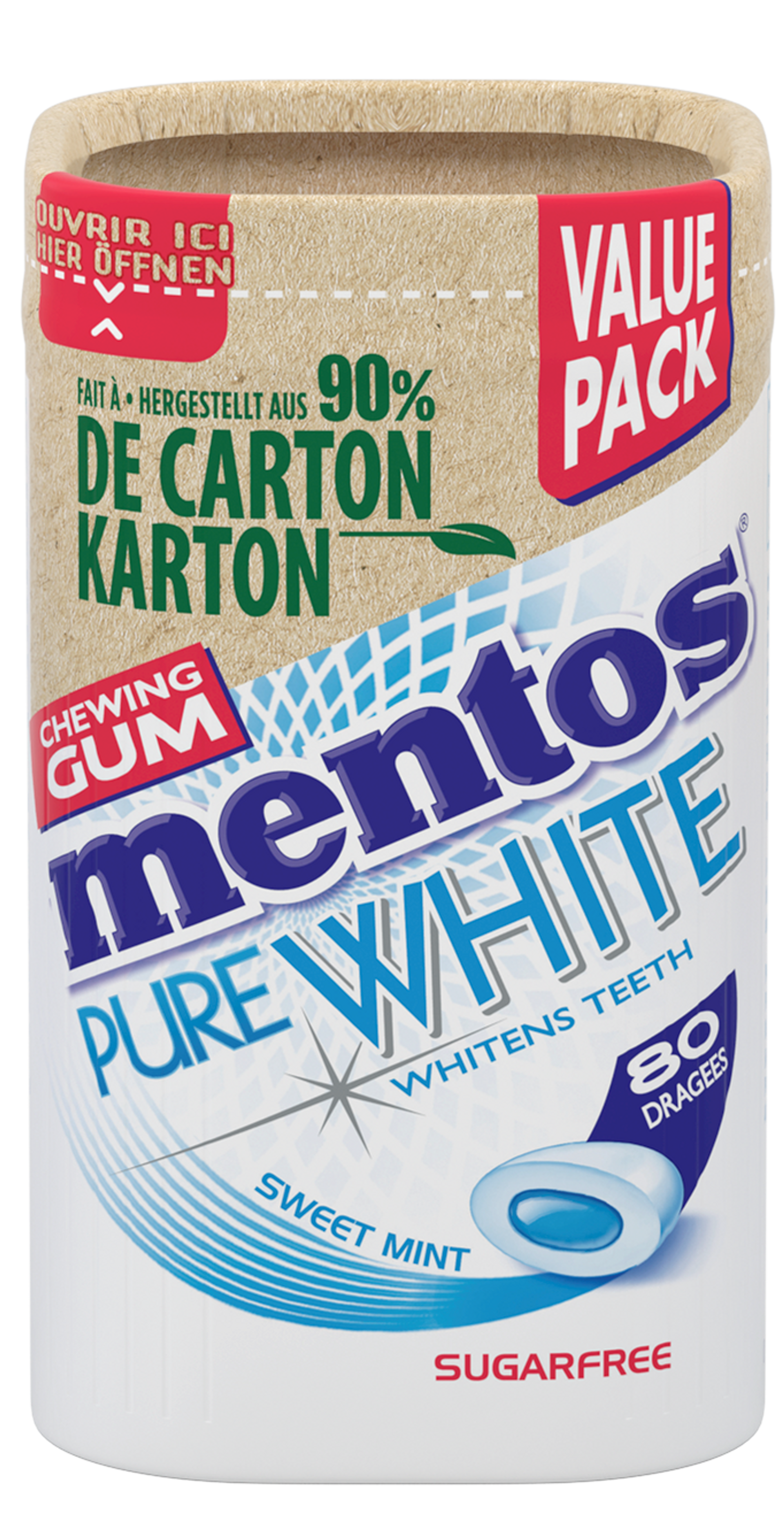 MENTOS GUM PURE WHITE SWEETMINT KARTON BOTTLE