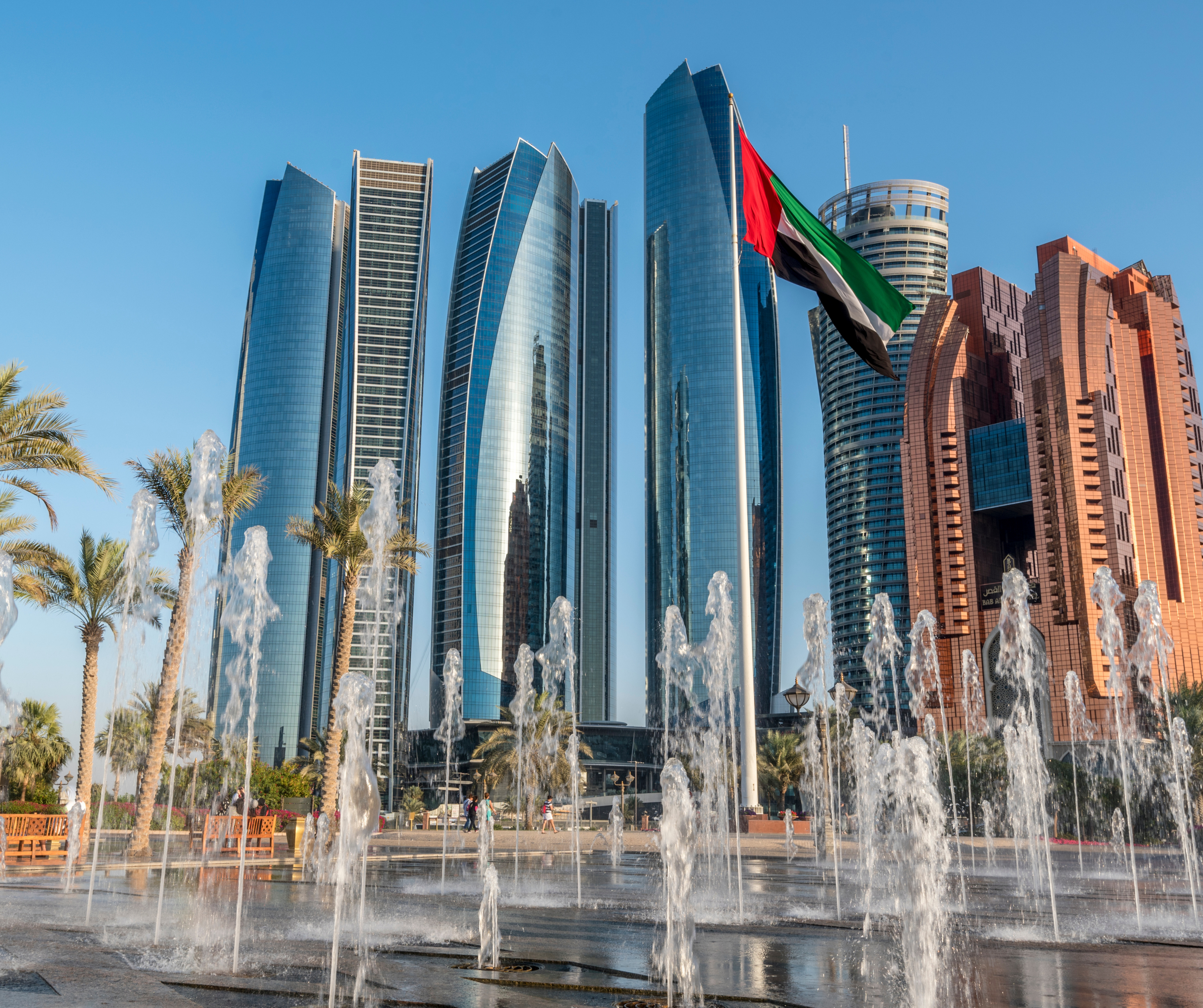 High-rise skyscrapers and modern buildings in Abu Dhabi, illustrating the city's contemporary architecture and rapid development.