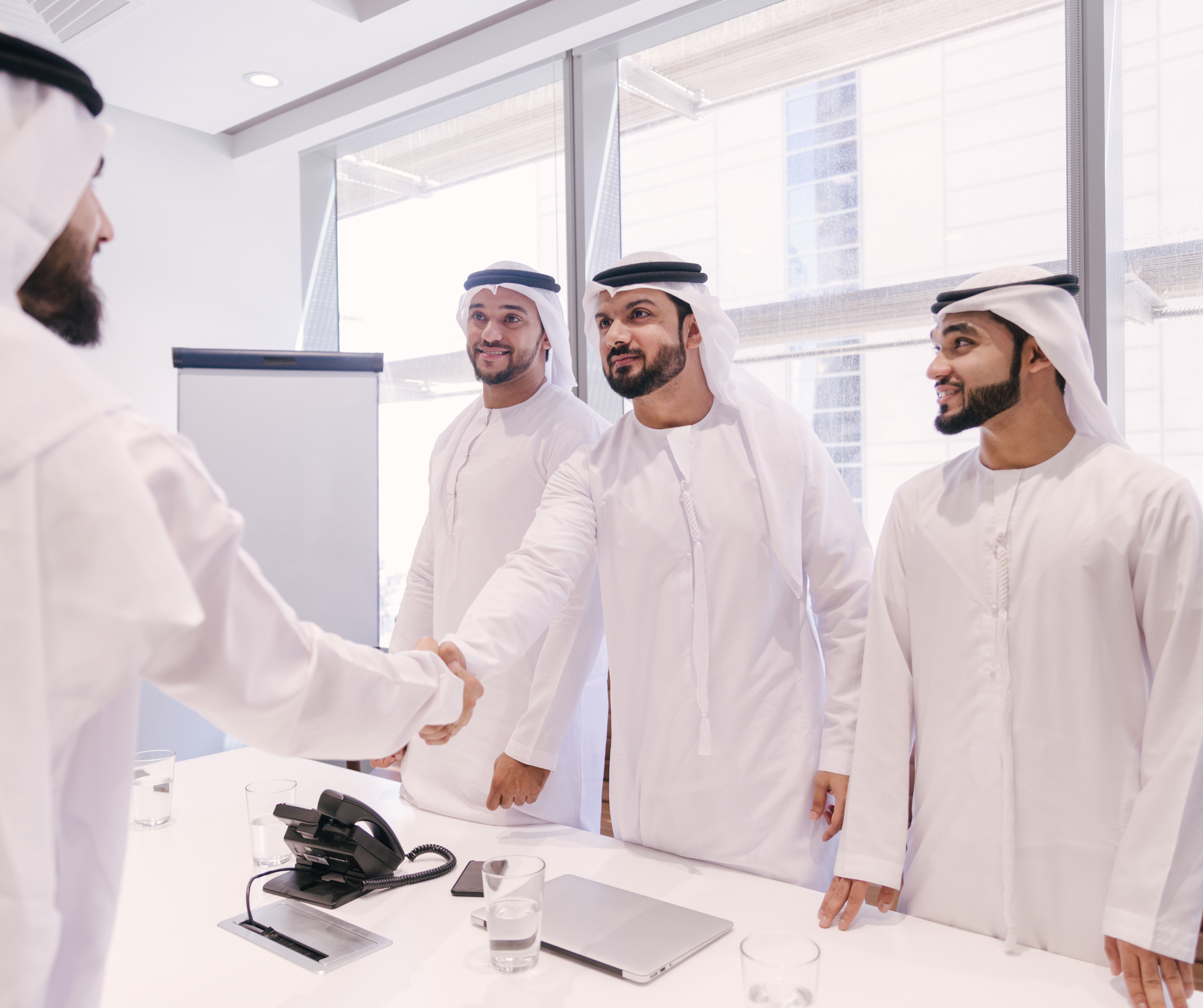 Group of professionals from the Emirates in a business meeting.