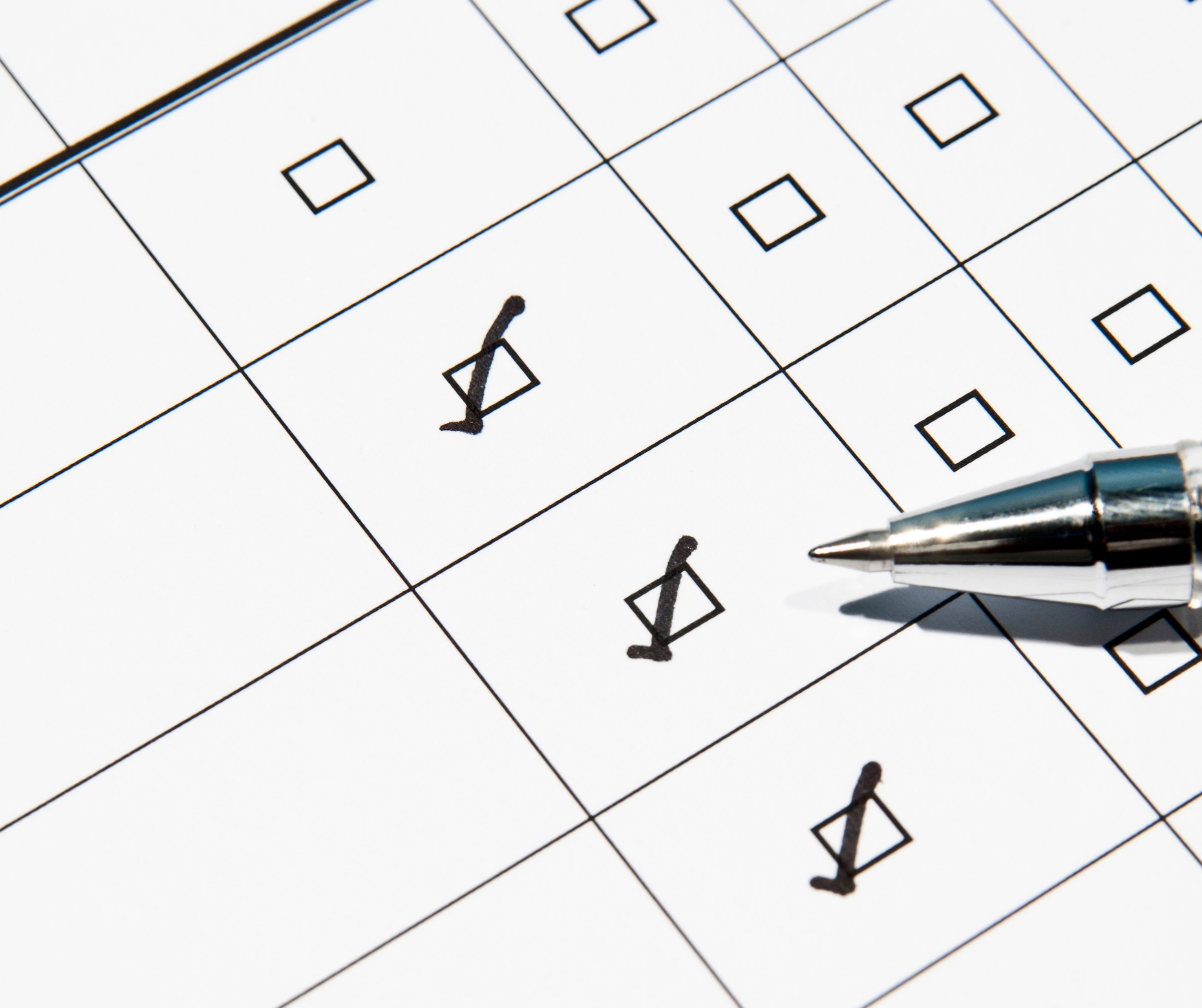 Close-up of a checklist being marked with a pen.