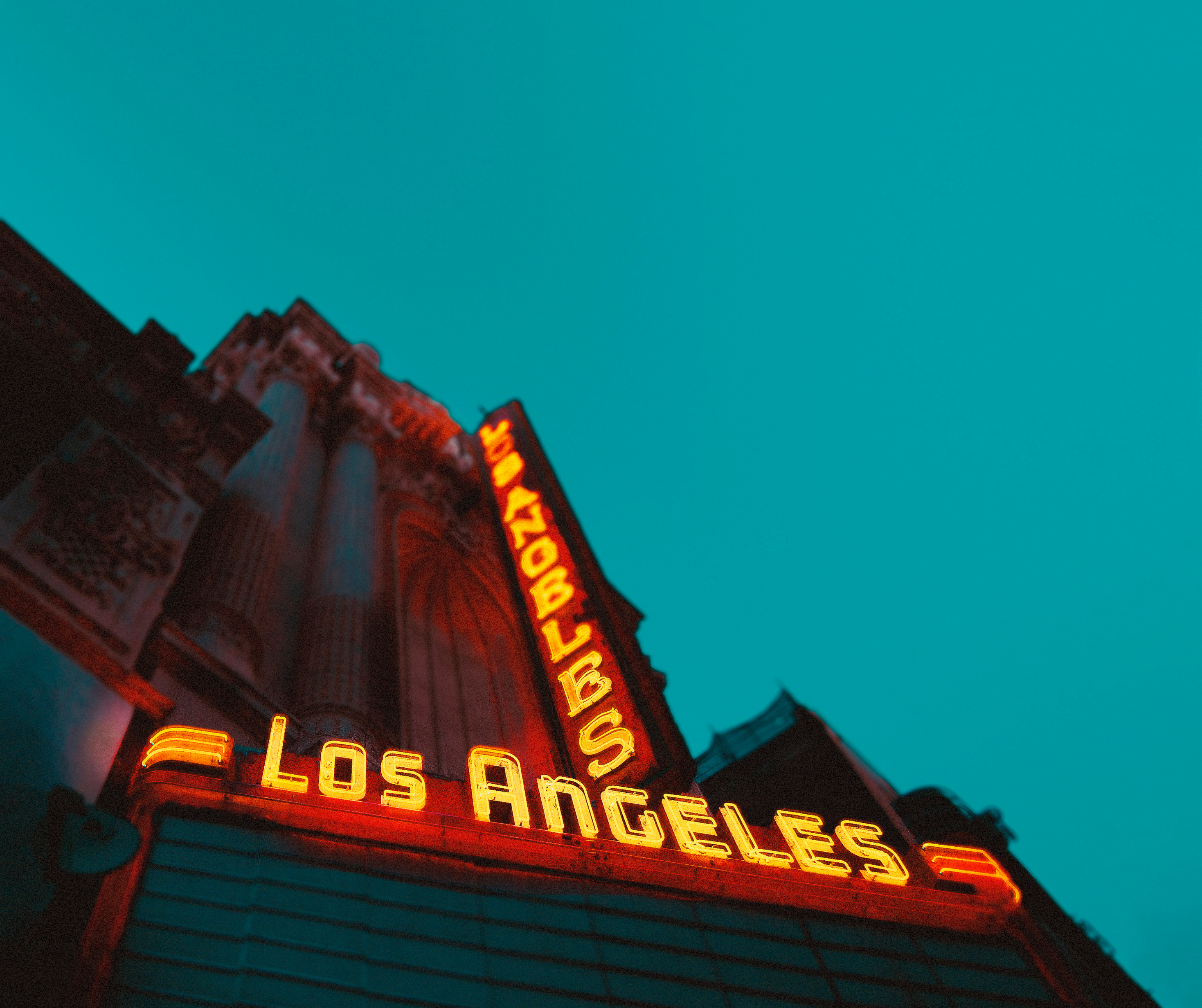 High-rise building with "Los Angeles" written on it.