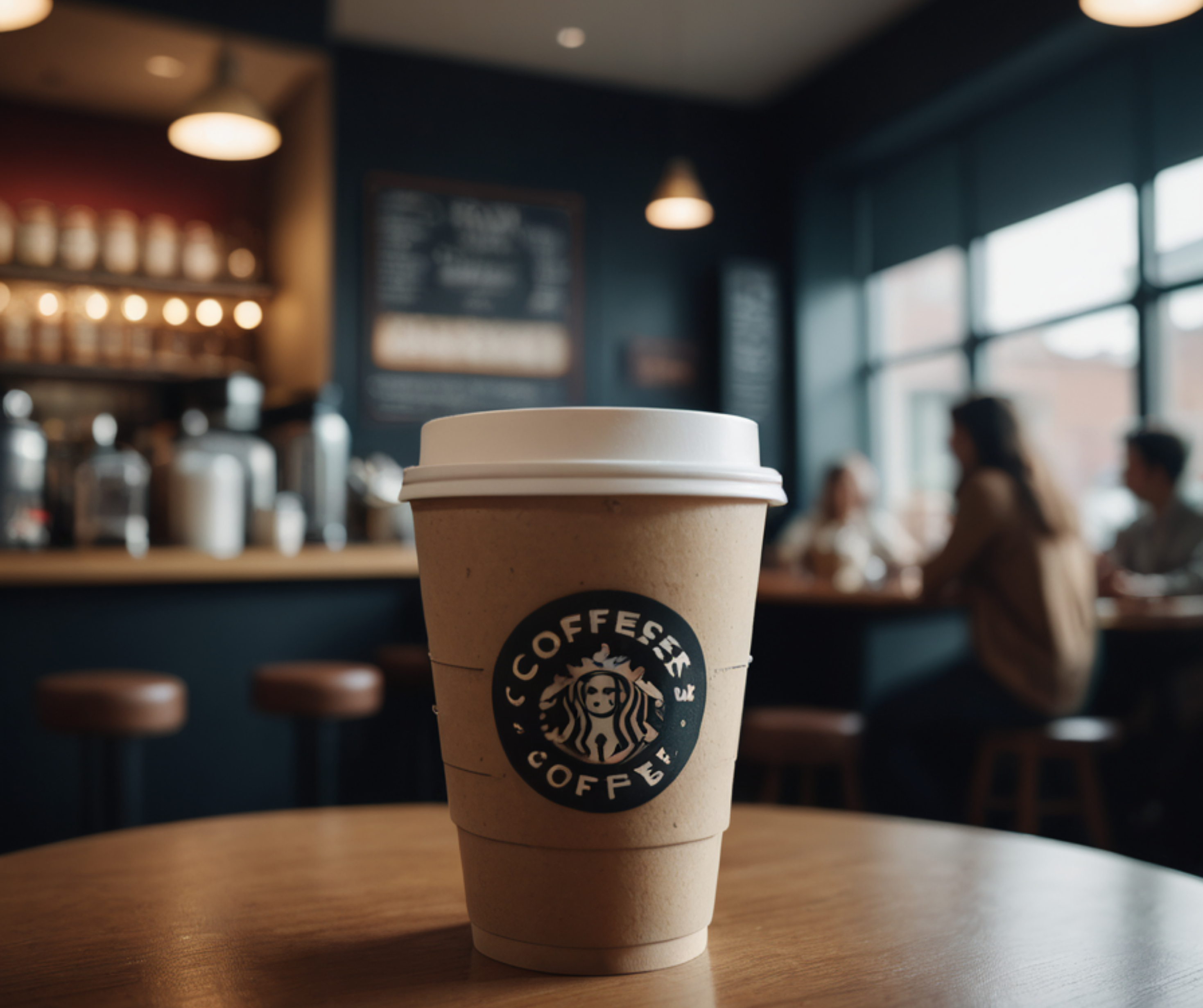 A cozy pop-up coffee shop with a barista serving coffee, set up on a city street corner.