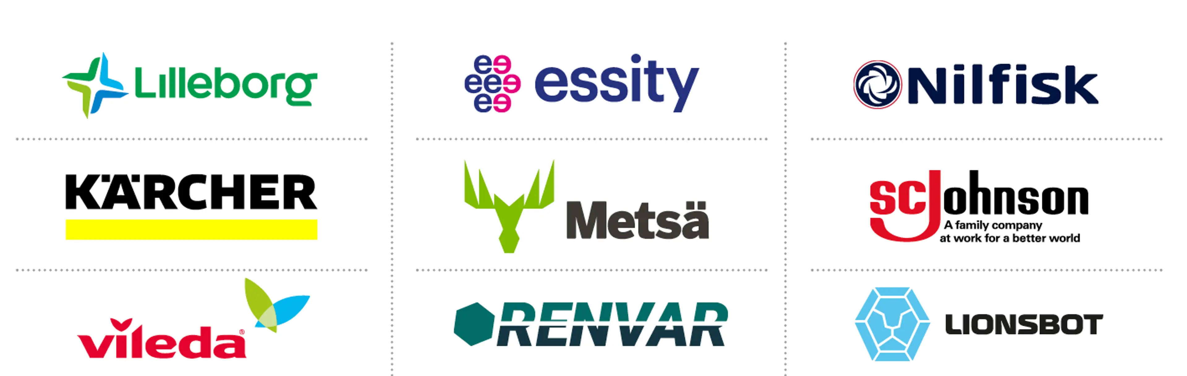Leverandører til stede: Lilleborg, Essity, Nilfisk, Kärcher, Metsä, SC Johnson, Vileda, Renvar, Lionsbot